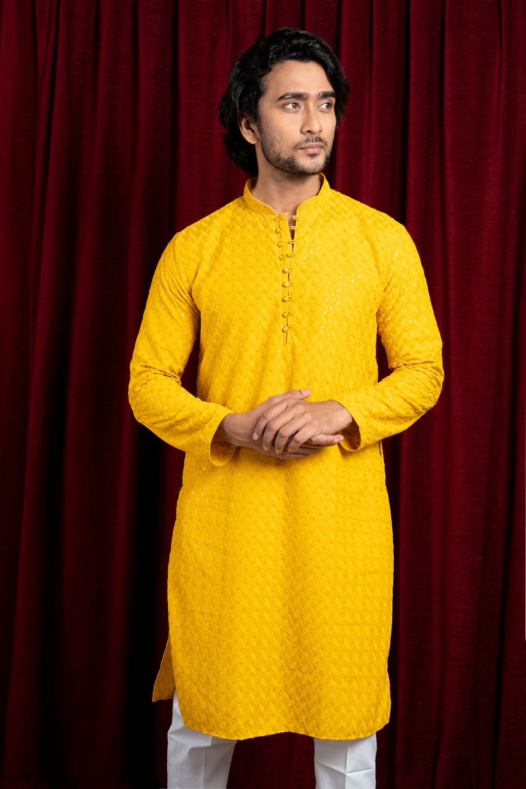 COTTON SEQUINS EMBROIDERED KURTA